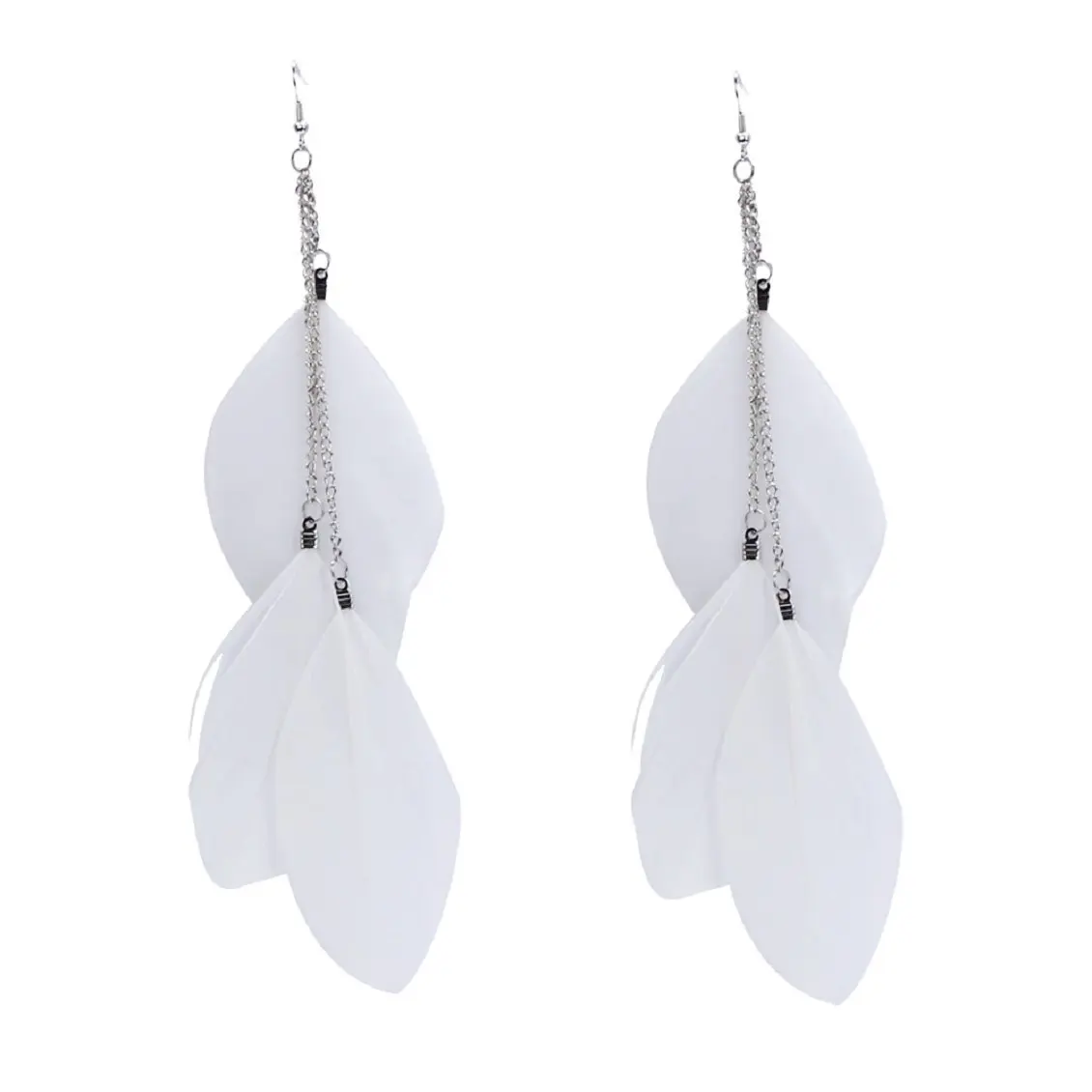 

Handmade Vintage Boheme Earrings Long Feathers Earrings White