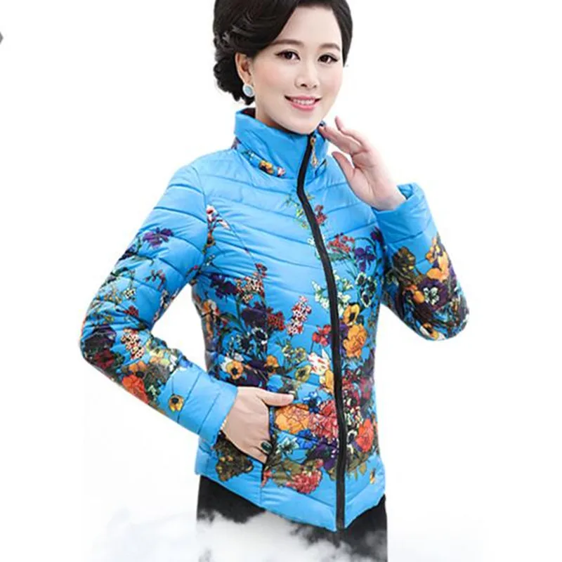 Chaquetas Mujer 2017 New Autumn Winter Jacket Slim Cotton Parkas Women Flower Coats Plus Size Zippers Outerwear Clothing AB029