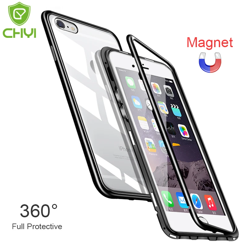 

CHYI Built-in Magnetic Case for iPhone XS Max XR Tempered Glass Magnet Adsorption Case for iPhone 6 6s Plus Glass Back Cover