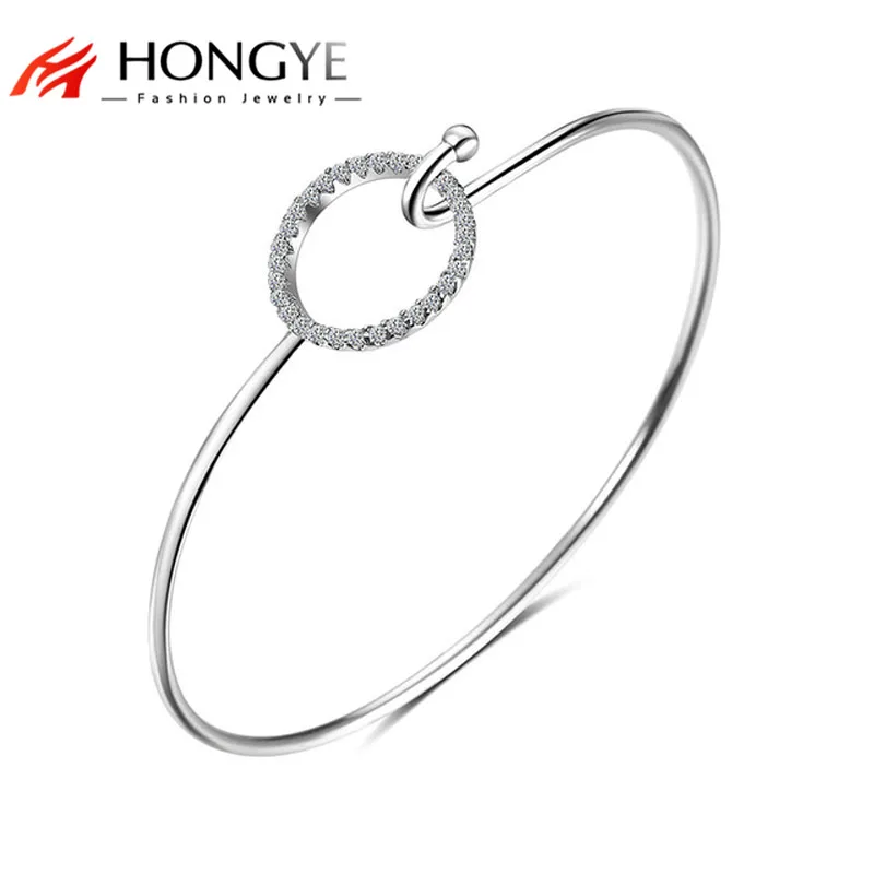 

HONGYE Top Quality Silver Color Full AAA Zircon Crystal Open Bangle Bracelet Menotte Women Arm Cuff Jewelry