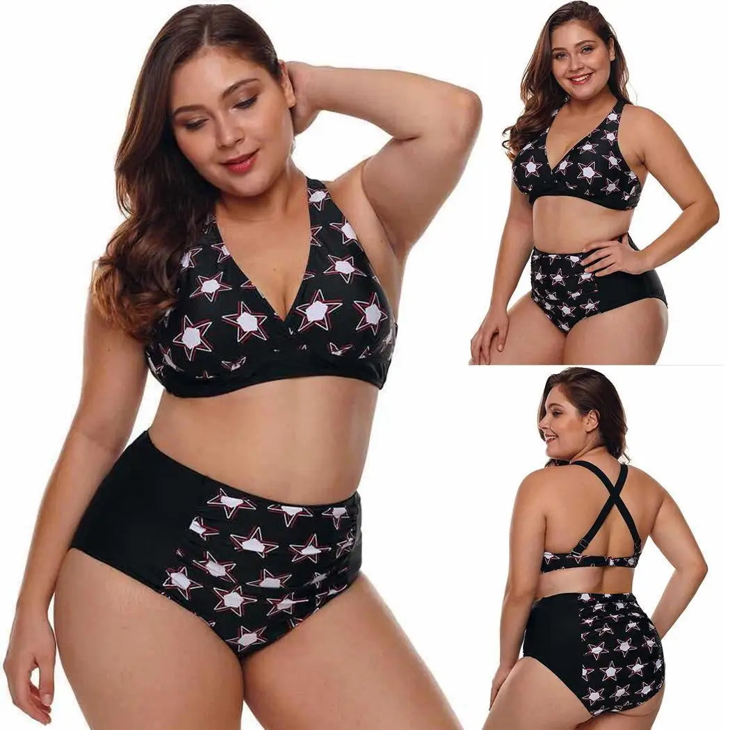 

Women Summer Halter Neck Sleeveless Stars Bikini Set Two Pieces Swimsuit Wire Free Yes Bottom Beach, Swimming