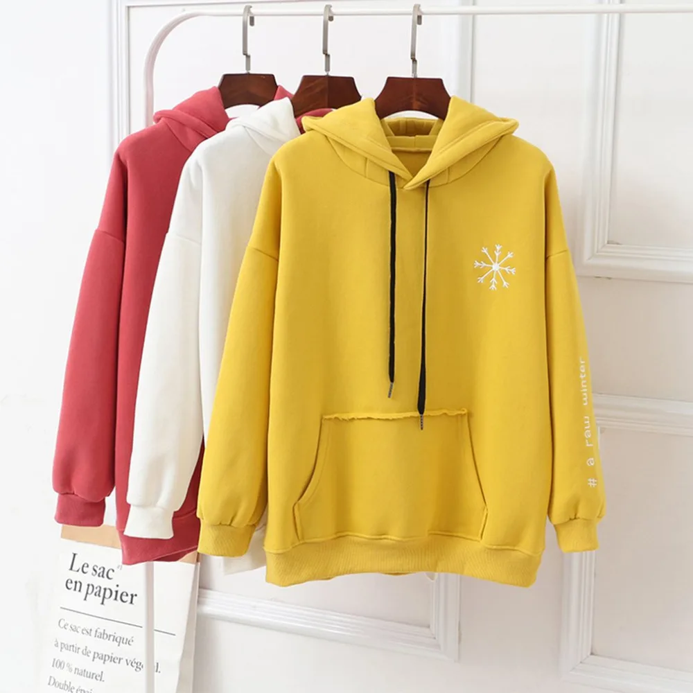 Harajuku Preppy Style Cute Girl Hoodies Snowflake Pattern Printed Loose ...