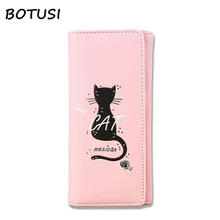 BOTUSI Cat Carton Womens Wallets and Purses PU 2019 Credit Card Holder Zipper Wallet Coin Purse for Cards Purse Clutch Money tzecho womens wallets prints animal cartoon unicorn ladies clutch zipper coins purses long rfid credit card for teen girls