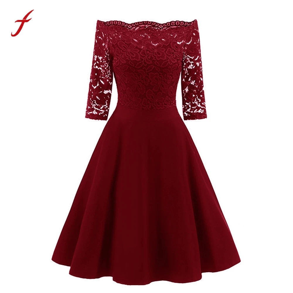 feitong Floral Lace Gorgeous Vintage Dress Sexy Women Off Shoulder ...