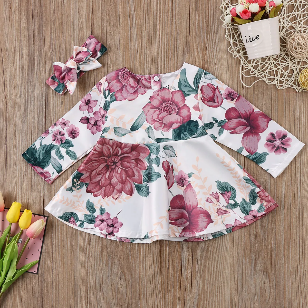 Платье с длинным рукавом и цветочным принтом на возраст 0 24 месяца|newborn dress