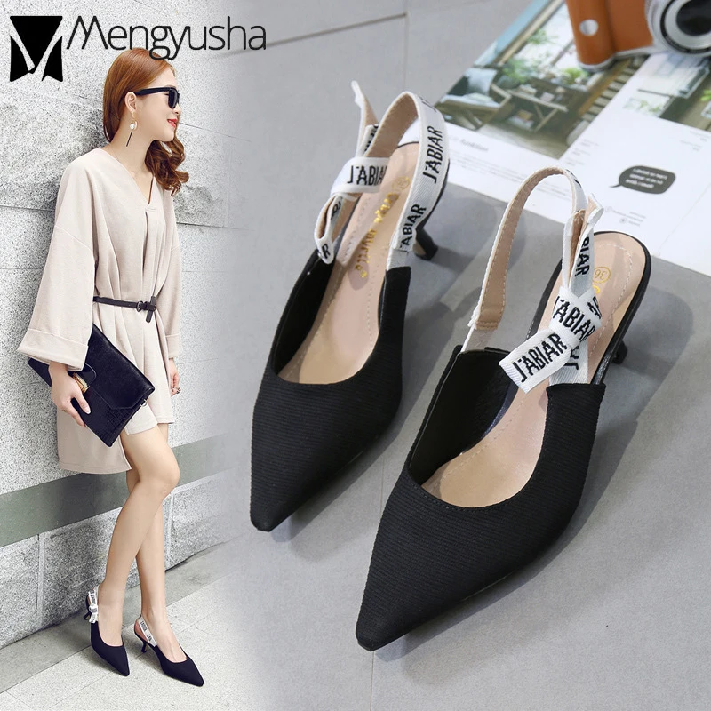 

Famous Brand satins/japanned leather shoes luxury letter print back strap sandals roman women cat heels summer elegant flipflops