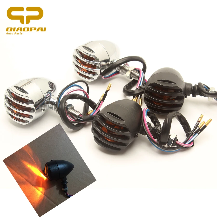 

1Pair Motorcycle Turn Signal Indicator Light Motorbike Grill Bullet Lamp For Retro Harley Cafe Racer Chopper Honda Kawaski