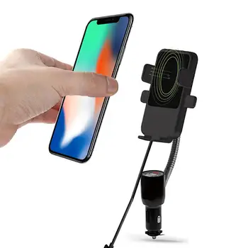 

Wireless Dual-USB Qi Cigarette Lighter Smart Car Charger with Phone Holder Stand