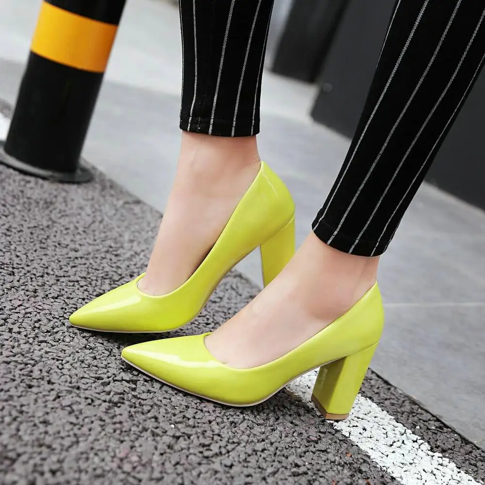 yellow block heel shoes