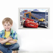 3D Effect Cartoon Cars Through Wall Stickers Bedroom Nursery Home Decor Disney Wall Decals Pvc Mural Art Diy Posters Boy's Gifts
