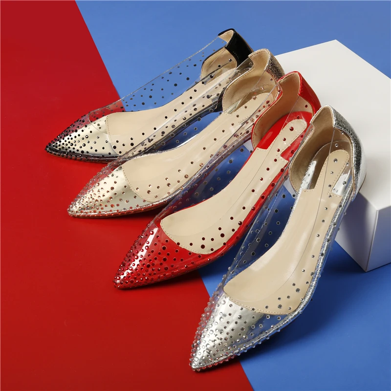 Buono Scarpe/прозрачные свадебные туфли на плоской подошве с острым носком украшенные