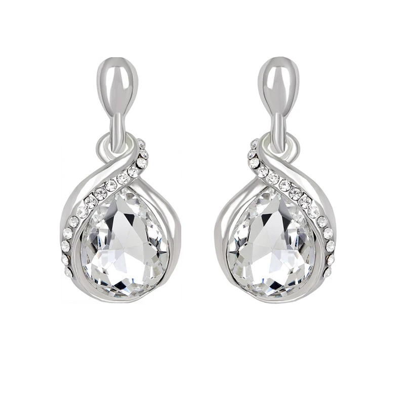 

New Arrival White Color Dangle Drop Earrings Women Alloy Geometric Earrings for Bride Wedding Fashion Sparkling Crystal Jewelry