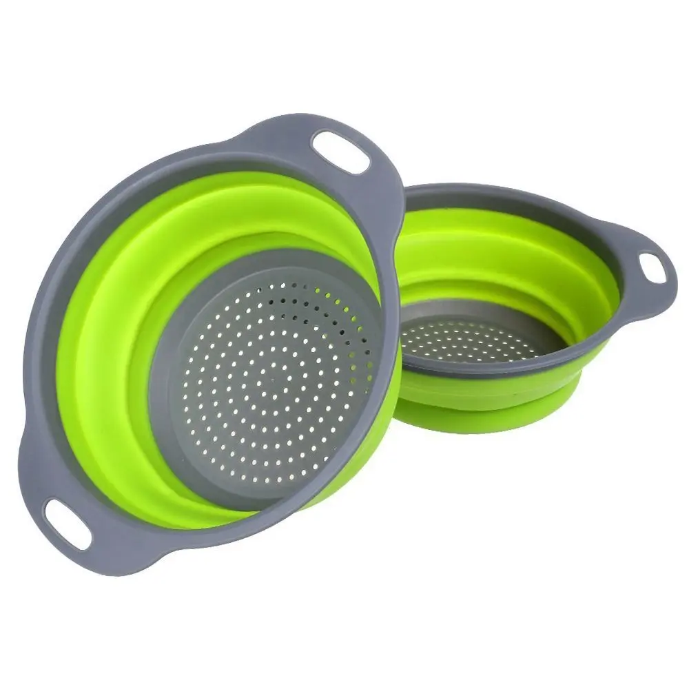 2 Pack Collapsible Colanders Set, Food Grade Silicone kitchen Strainer