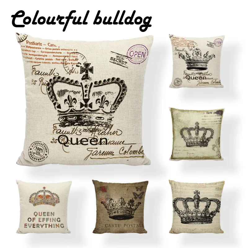 

Custom Printed San Valentin Gift Crown Retro Queen Throw Cushion Covers Diamond Geometry Small Linen Home Decor Throw Pillow