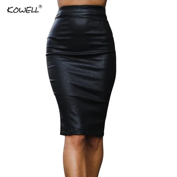 

New Style 2019 High Waist Back Split PU Skirt Women Fashion Zipper Plus Velvet Casual Skirts Womens Black Leather Pencil Skirt