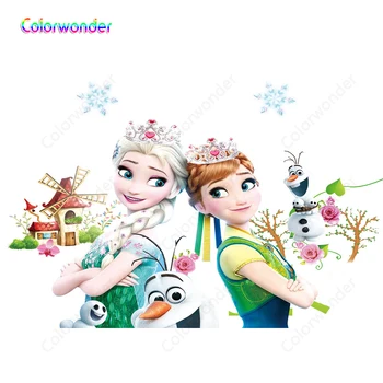 

Princess Theme Photography Background Frozen Queen Elsa with Her Sister Anna 7x5ft Fairy Tale World Backdrops for Kids Birthday