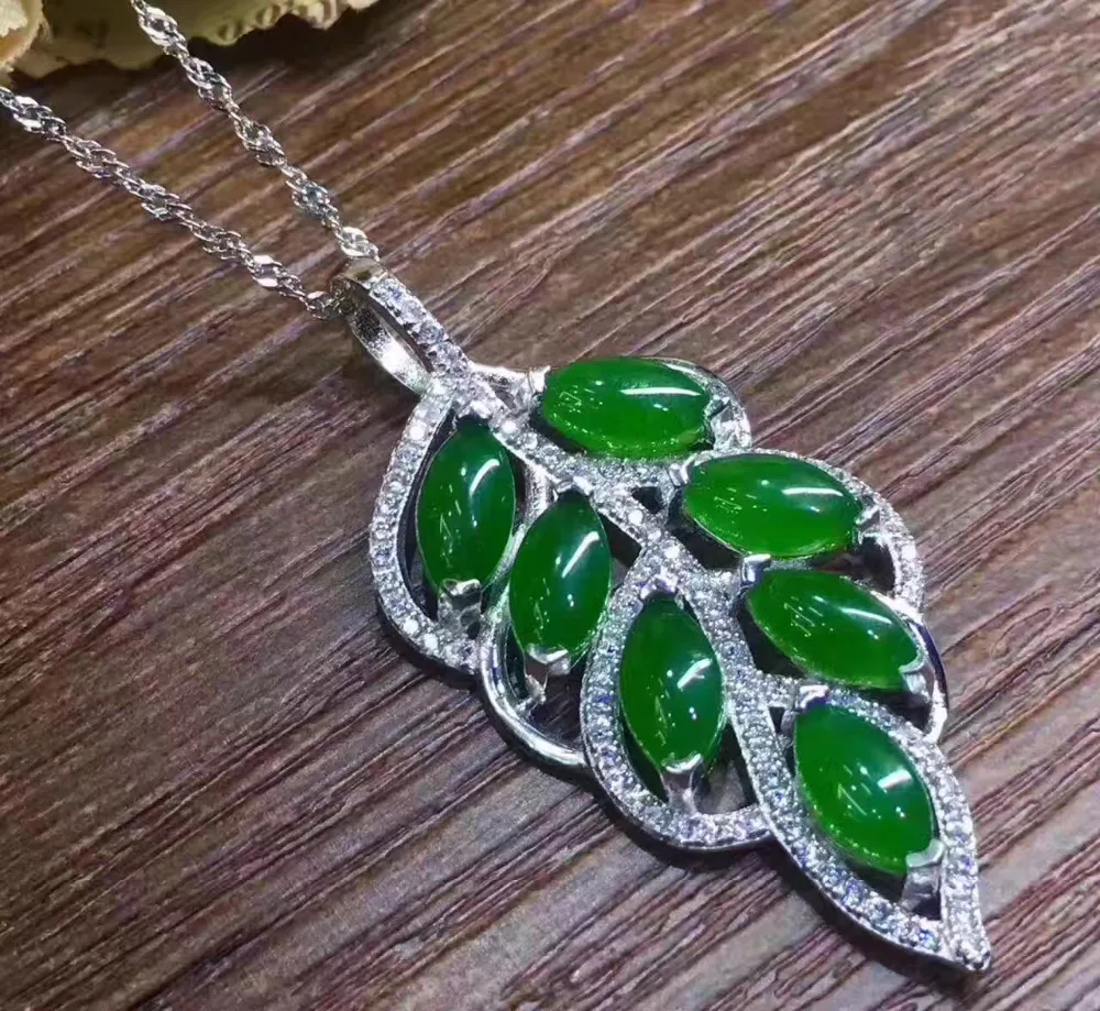 Naturel vert jasper gem pendentif naturel pierre gemme pendentif collier S925 argent élégant mode f