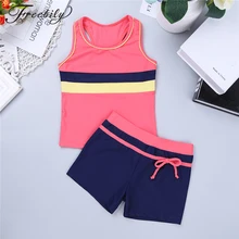 Детский купальный костюм из двух предметов для девочек, детский купальный костюм бикини для девочек, танкини, спортивный жилет, топы с шортами, пляжная одежда