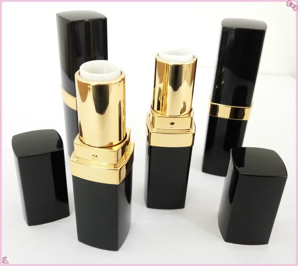 50pcs/lot black gold Empty Lipstick Tubes Black Gloss Lipbalm Container