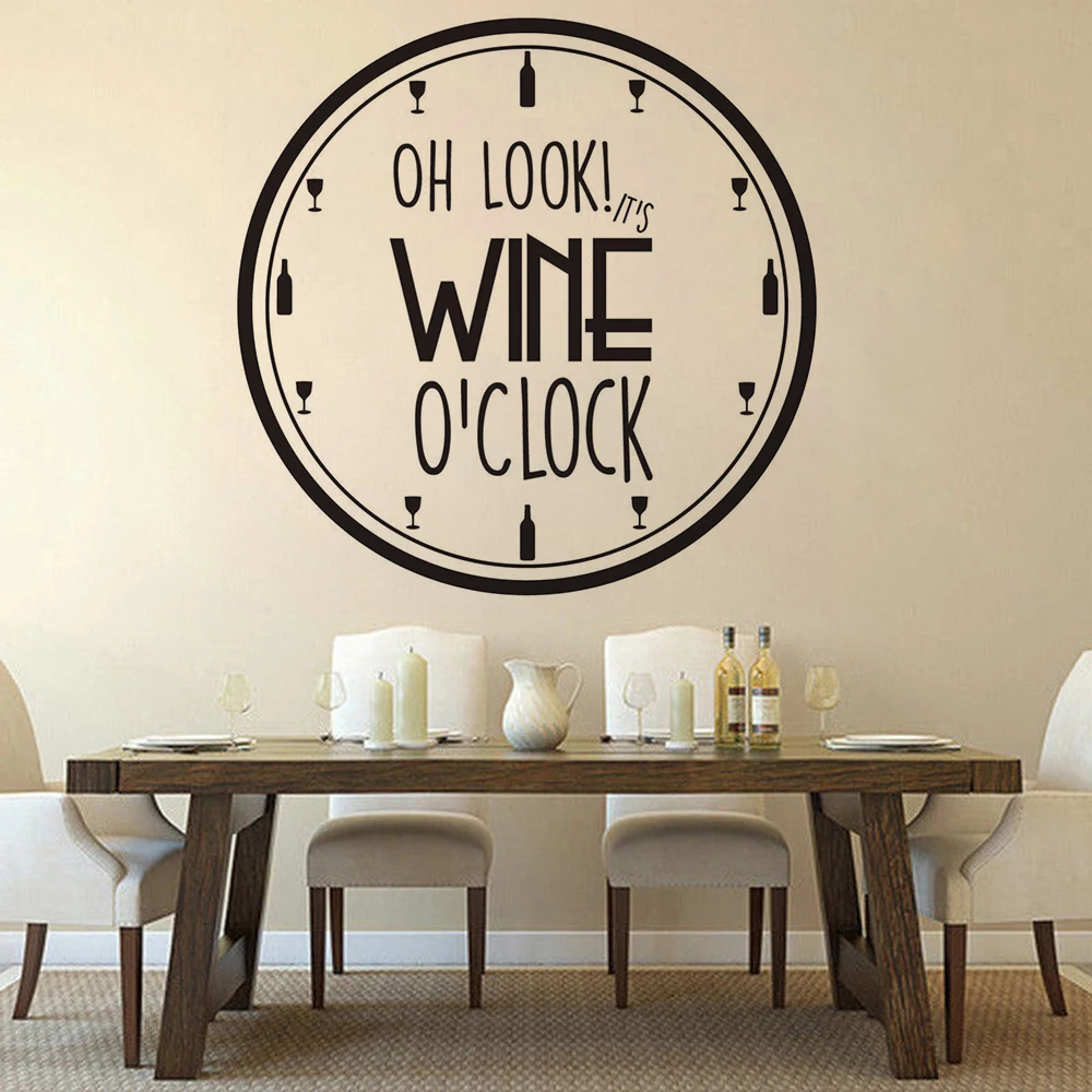 cheap It #039;s Wine O #039;Clock Vinyl Wall Sticker Kitchen Bra Decor Wines Pattern Removable Wal Decal Clock Design Home Interior Art AZ511