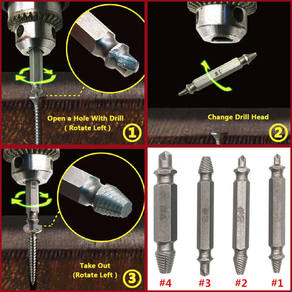 4 шт. болт экстрактор сверла сломанный винт удаление инструмент для удаления поврежденных винтов скорость извлечения инструмент Отвертка ручные инструменты