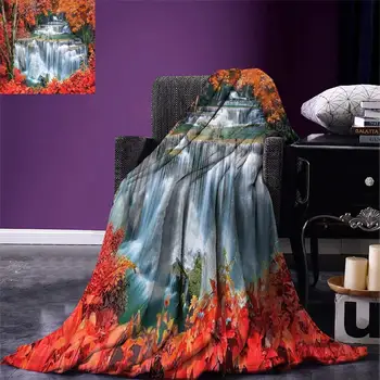 

Waterfall Throw Blanket Waterfalls Like Stairs in Forest Hidden in the Botanic Seasonal Trees Warm Microfiber