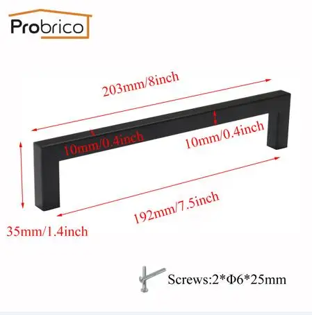 Probrico 10 шт черные ручки для кухонного шкафа из нержавеющей стали дверные ручки для гардероба ручки современное оборудование для обработки мебели - Цвет: Hole Spacing 192mm