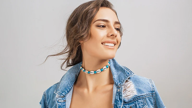Beautiful necklace made of delicate colored velvet beads