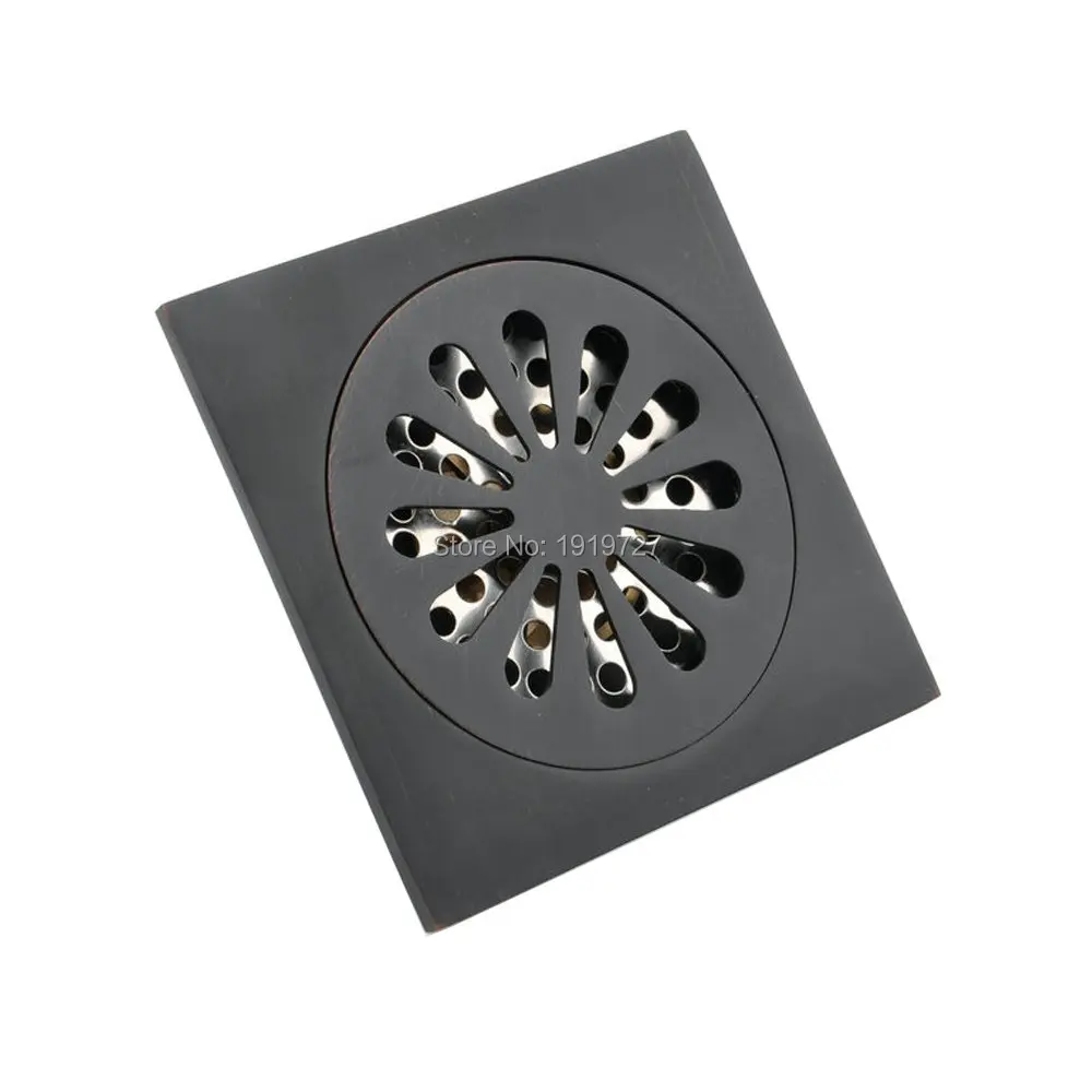 Matte Black Solid Brass Drain Bathroom Accessory 4 Inches Square Style