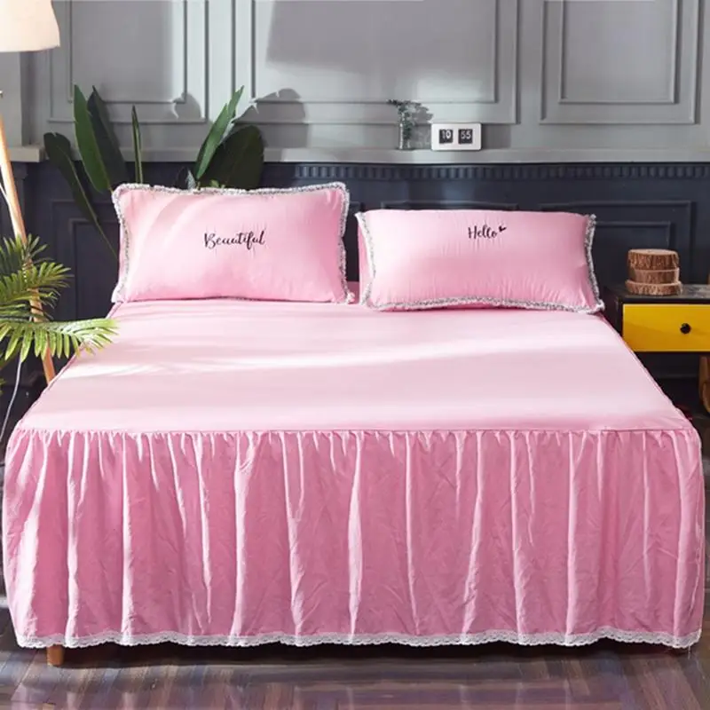 

Bed Skirt Pillowcases Washed Cotton Bed Sheet Bedding Set King Queen King Full Mattress Cover Sabanas Bedroom Sheets