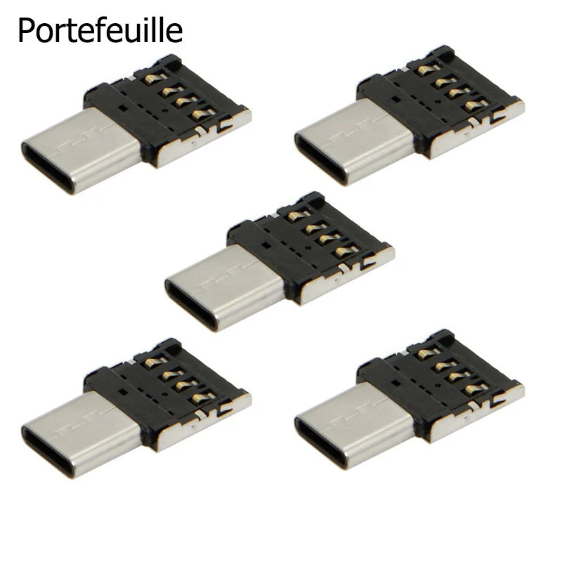 Portefeuille 5 шт. OTG type-c адаптер для samsung Galaxy S8 Plus Note 8 Oneplus 5T type C сотовый телефон планшет USB кабель флэш-накопитель - Цвет: Черный