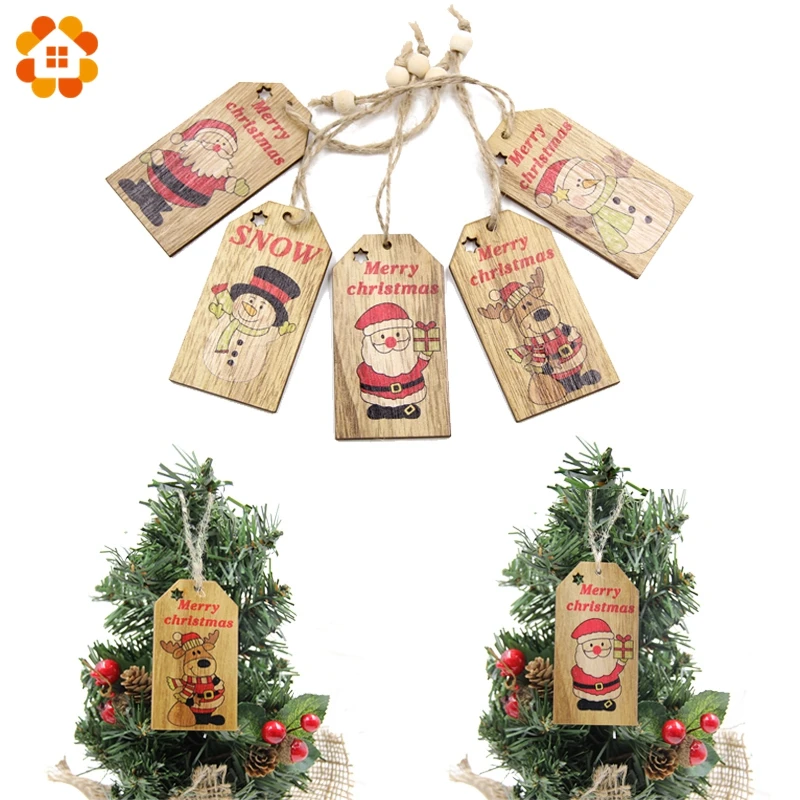 

5PCS Cute Printed Christmas Pendant Ornaments DIY Wood Crafts Home Xmas Tree Ornament For Kids Gift Christmas Party Decorations