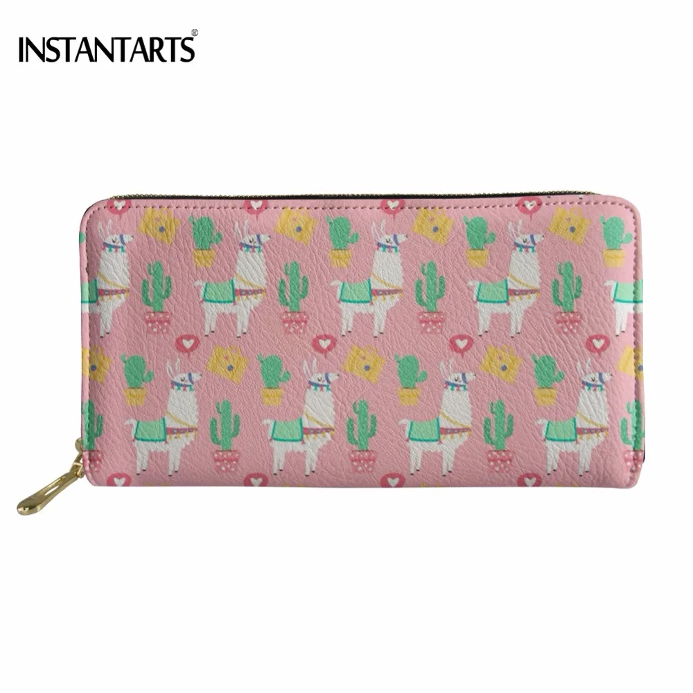 

INSTANTARTS Lovely 3D Printed Alpaca Long Wallet for Women Brand Design Girls PU Leather Purse Fashion Lady Zipper Card Holder