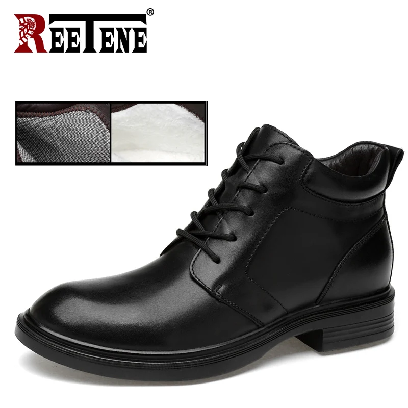 

REETENE Fashion Comfortable Men Winter Boots New Autumn Winter Boots Men Leather Lace Up Full Grain Leather Winter Shoes Men