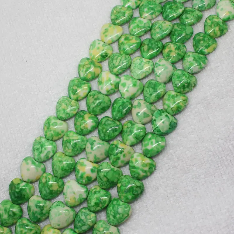 

Mini. Order is $7! 14,20mm Green Snow jades stones Heart DIY Jewelry Making Loose Beads 15"