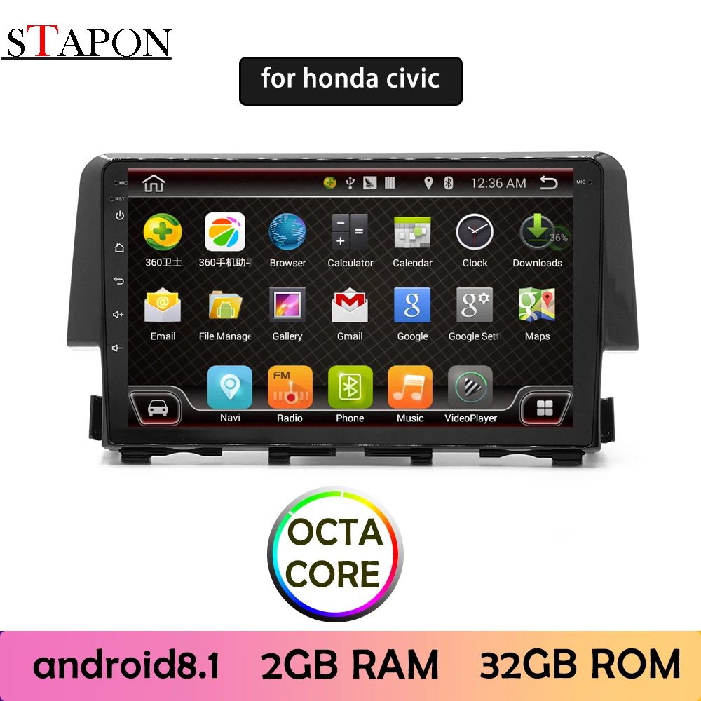 STAPON 10 дюймов для honda civic 2016 18 Android 8 1 2GBRAM автомобильный DVD MP5 мультимедийный плеер с
