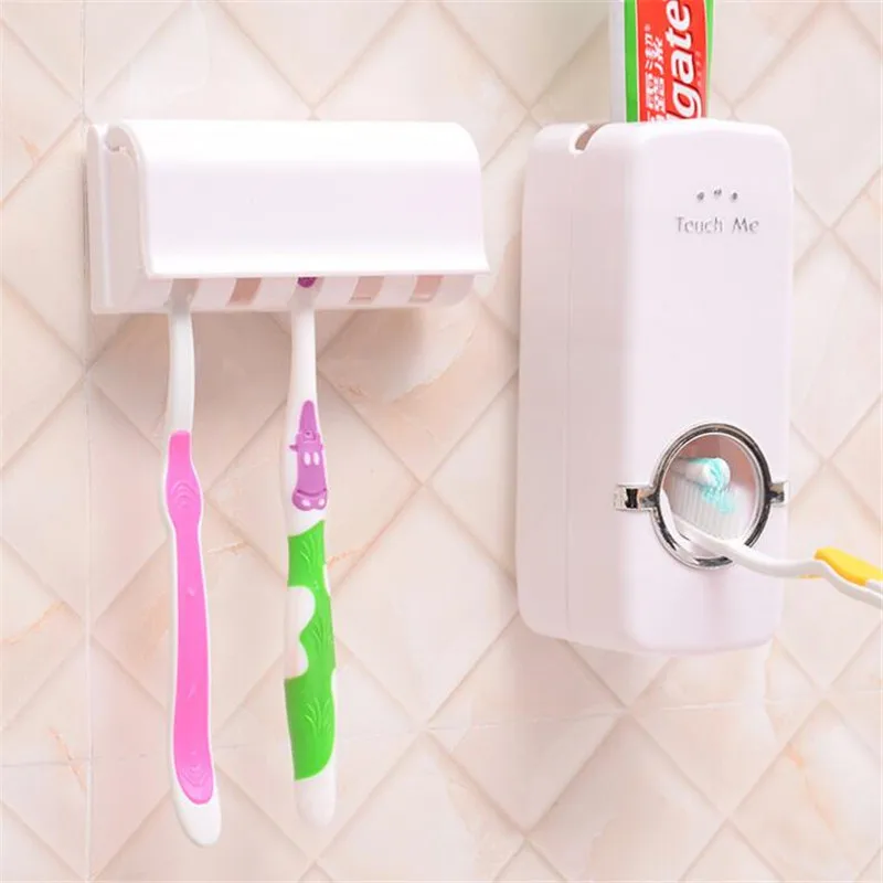 FEIGO Home Automatic Toothpaste Dispenser Toothbrush Holder Bathroom products Wall Mount Rack Bath set Toothpaste Squeezers F132
