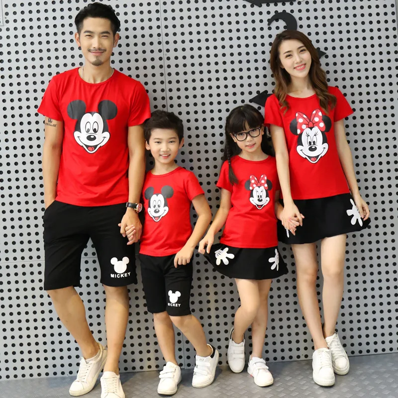 

Leisure Family Short Sleeve+shorts Clothing Set Cartoon Mickey Dress Family Matching Outfits Children Baby Kids Girl Boy Clothes