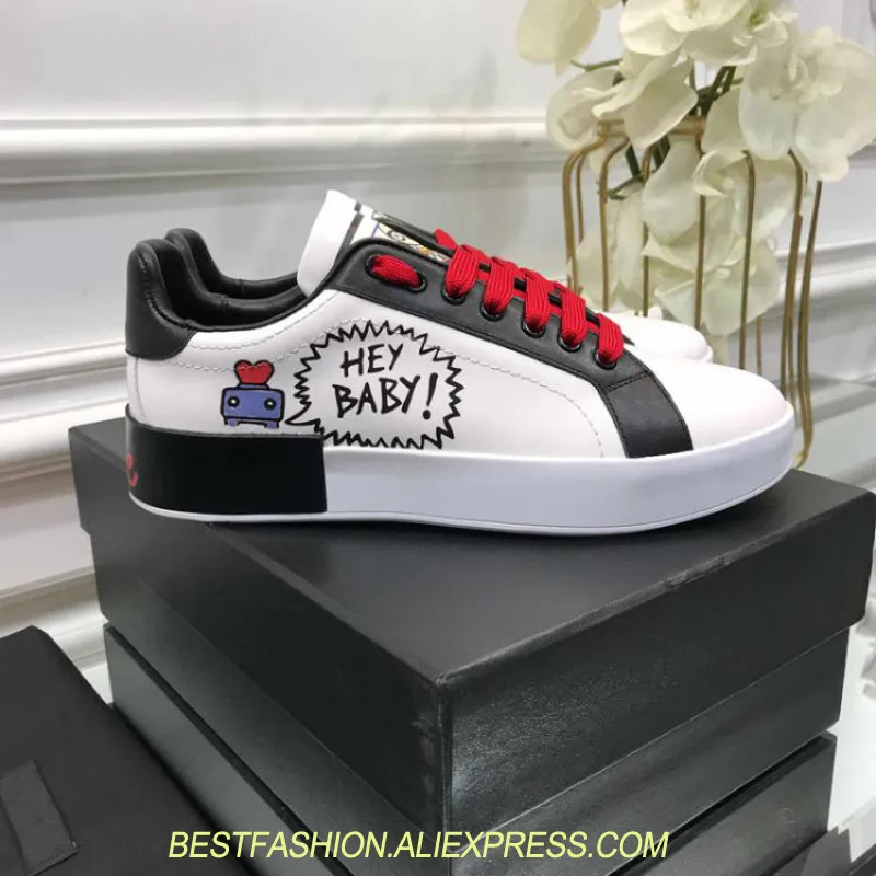 Здесь можно купить  genuine leather shoes women Printed Sport Thick Sole designer shoes women luxury 2018 White Shoes Sneakers Lace Up Loafer  Обувь