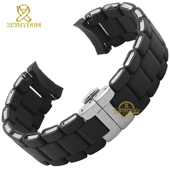 

Rubber Watchband silicone wristband bracelet Silver black buckle 20 23mm watch band strap for AR5921 5922 5858 5868 5859 5867