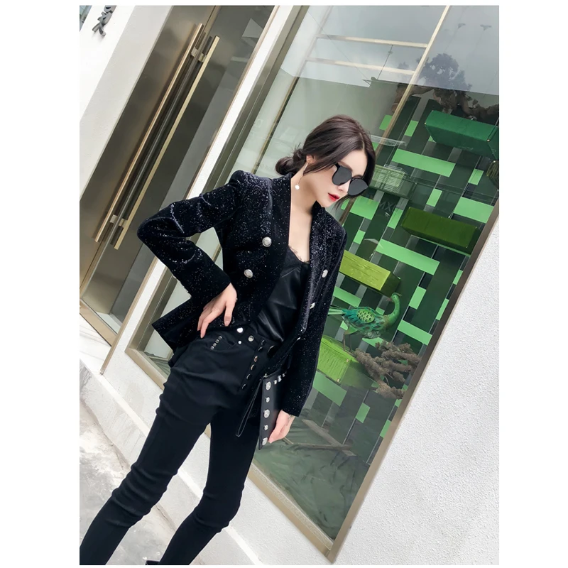 Banlieue Qualité Double Mode Printemps Mince Veste Costume À De Classique Féminin Boutonnage Haute 2019 Paillettes Étoiles Luxe Nouveau Petite aw4pqXU