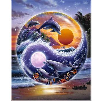 

5D square Diamond Painting Dolphins,Sea turtles,Cross Stitch Yin and Yang Dolphins Kit DIY Set Embroidery Rhinestone Home Decor