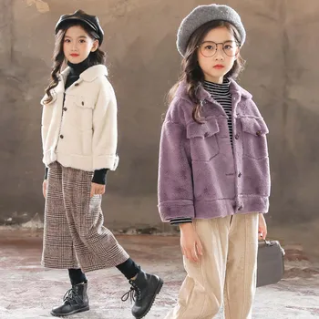 

2018 Winter Girls Coat Faux Fur Jackets Girls Clothing Kids Thicken Children Outerwear Jacket Warm Baby Boys Horn Button Coat