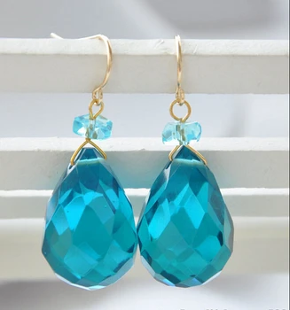 

FREE shipping> >>> 24mm hand engraving blue crystal drip faceted dangle earring(z5328)