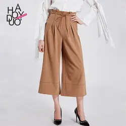 Весна в западном стиле модные тонкий сплошной цвет высокой талии SML XL XXL Женские Повседневное Короткие штаны широкие брюки