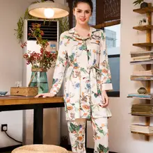 Пижамные комплекты из 3 предметов шелковые ночные рубашки атласный ночной халат ночные рубашки сексуальный халат ночные рубашки