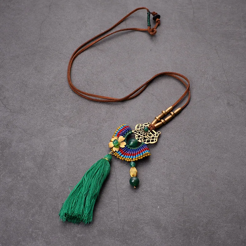 BOEYCJR длинное из натурального камня цепи макраме ручной работы винтажная Этническая бижутерия плетеная веревка кисточкой кулон ожерелья для женщин