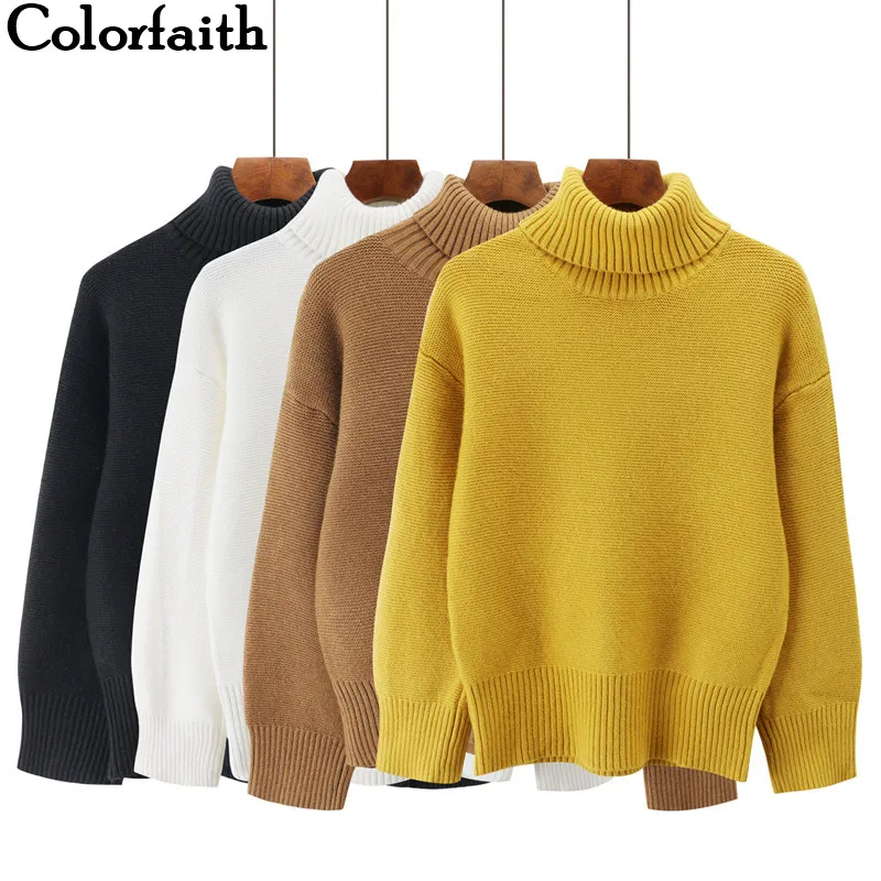 Colorfaith, женские пуловеры, свитер, новинка, вязанный, осень, зима, толстый, теплый, однотонный, водолазка, элегантный, повседневный, для девушек, топы SW792