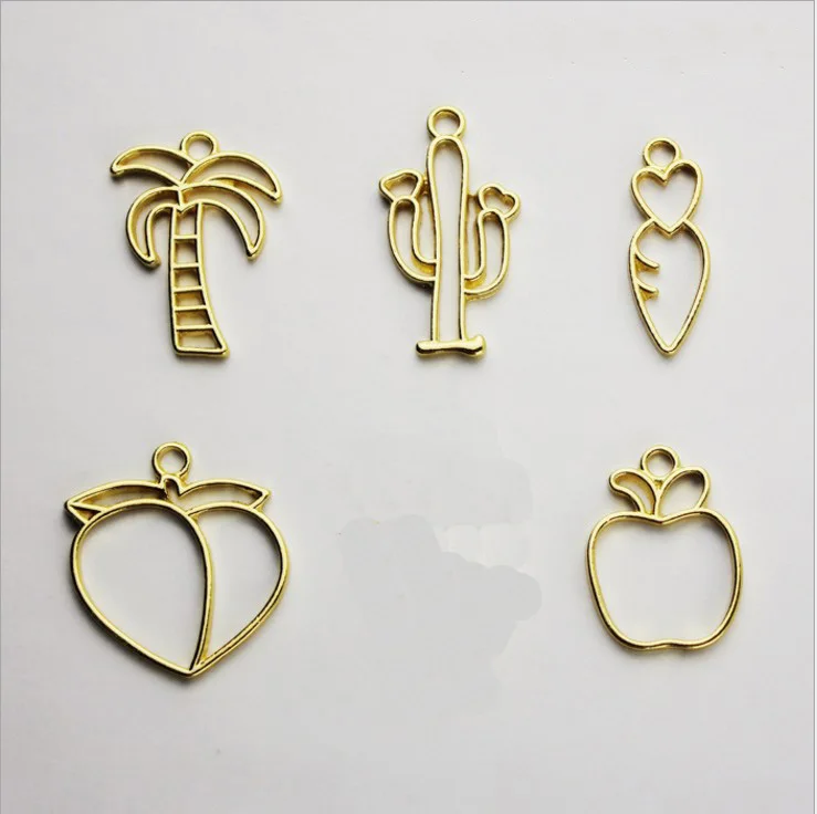 

5pcs/lot Coconut Tree Peach Bezel Metal Frame Pendant Charm Bezel Setting Cabochon Setting UV Resin Necklace Earring Finding