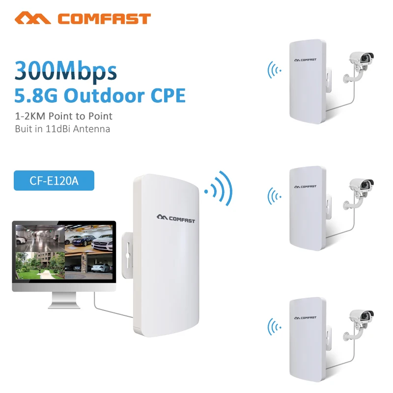 

2pcs Comfast CF-E120A High Power Outdoor Wifi Repeater 5GHz 300Mbps Wireless Wifi Router AP Extender Bridge nano station Bridge